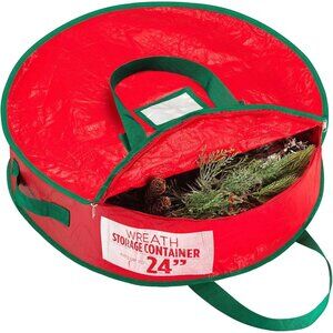 Christmas Wreath Storage Bag - Durable, Tarp Material, Zipper, Sturdy Carry Hand